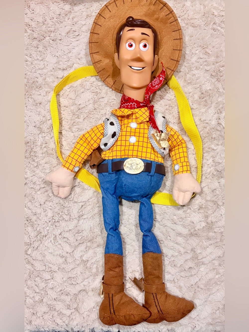 vintage 1990s Disney Store exclusive Toy Story Sheriff Woody plush backpack